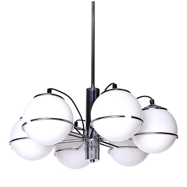 Vintage Opaline Glass and Chrome Pendant Lamp from Targetti Sankey, Italy, 1970s For Sale