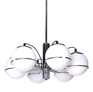 Vintage Opaline Glass and Chrome Pendant Lamp from Targetti Sankey, Italy, 1970s