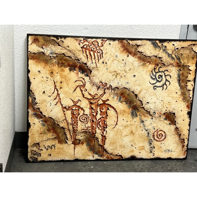 Indian Circa 2002 Stephen K. McCullough. “Bird Headed Shamans” Original Acrylic Indian Painting For Sale - Image 3 of 12