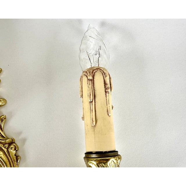 Gold Vintage French Gilt Bronze Sconces, 1960s, Set of 2 For Sale - Image 8 of 10