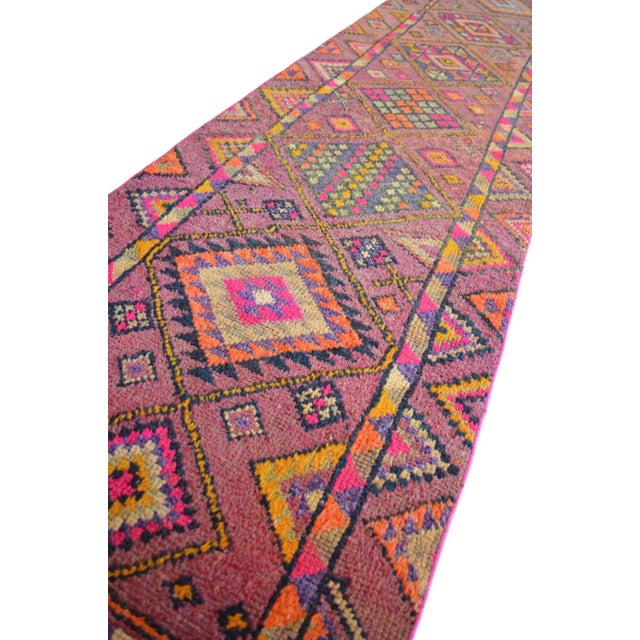 Textile 1960s Purple Hand-Knotted Runner Rug Pure Wool Turkish Hallway Decor For Sale - Image 7 of 11