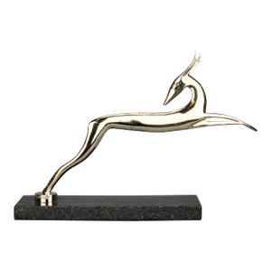 Early 20th Century Art Deco Chromed Metal Leaping Gazelle or Deer on Black Marble Base Sculpture or Car Mascot by Karl Hagenauer