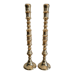 Pair of Vintage Brass Altar Candlesticks – Bamboo Style