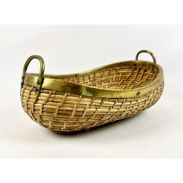 1970s Large Rattan and Brass Fruit Bowl, 1970s For Sale - Image 5 of 10