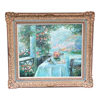 Freilberger Still Life Table on the Patio Painting Signed For Sale
