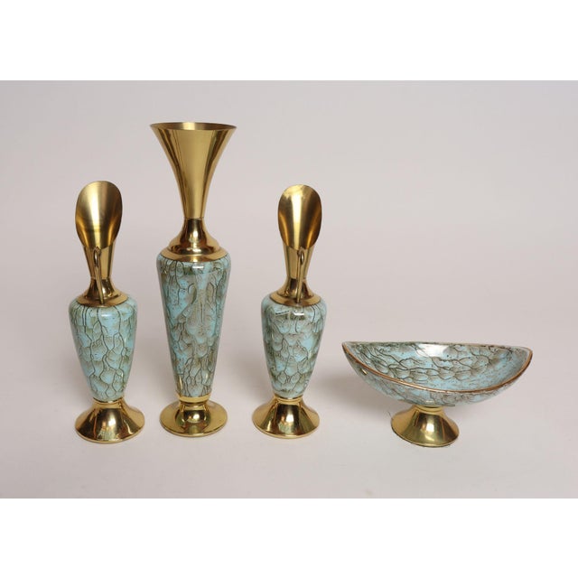 1940s Collection of Four Vintage Dutch Delftware Porcelain and Brass Vessels and Ewers For Sale - Image 5 of 18