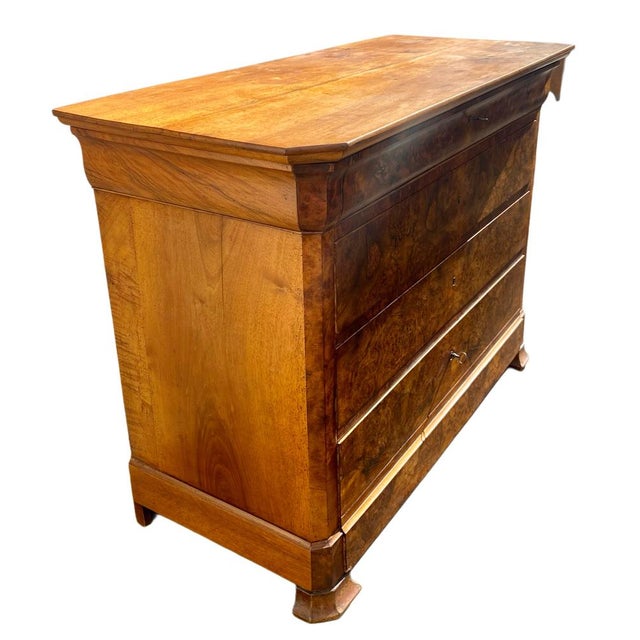 Antique Louis Philippe Chest of Drawers in Walnut Burl, 1890s For Sale - Image 6 of 10