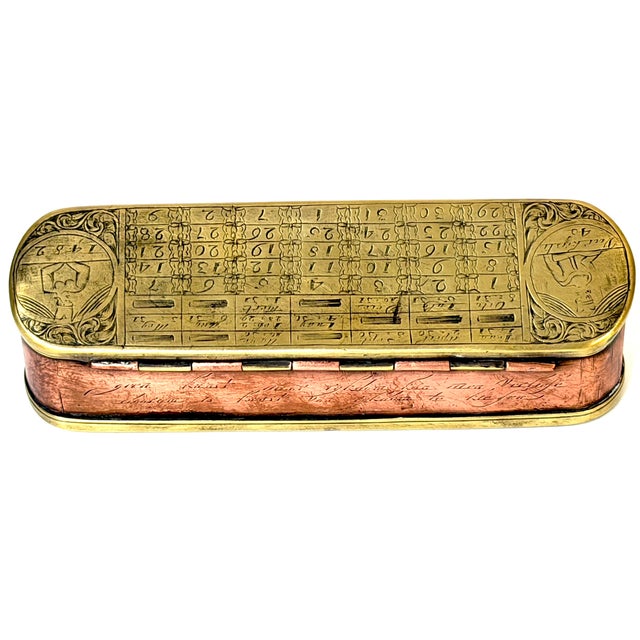 18th Century Dutch Pieter Holm Zee-Meeter Brass & Copper Navigator's Tobacco Box For Sale - Image 11 of 14