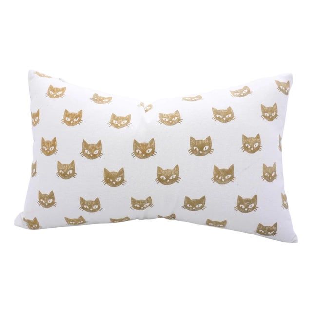 Fabdivine Halloween Kitty Block Print Pillow Cover Handcrafted Cotton Throw for Home Styling Size 14x20- Kitty For Sale
