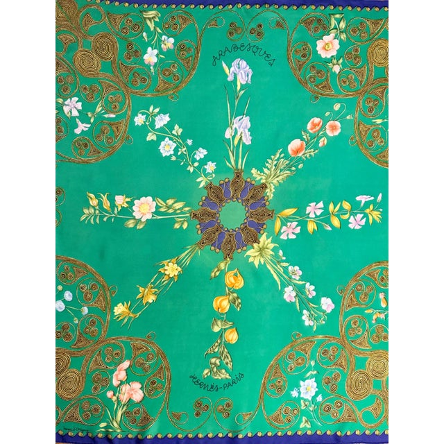 Green HERMÈS ARABESQUES Silk Scarf Designed by Henri d’Origny 1964 For Sale - Image 8 of 9