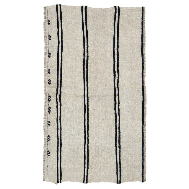 Textile Mid 20th Century Small Vintage Hemp Kilim Rug For Sale - Image 7 of 7