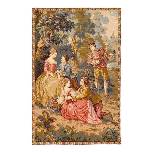 Vintage Romantic Landscape Tapestry For Sale - Image 4 of 4