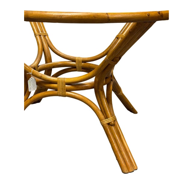 1950s Restored 3-Strand Rattan Round Dining Table With Glass Top For Sale - Image 10 of 10