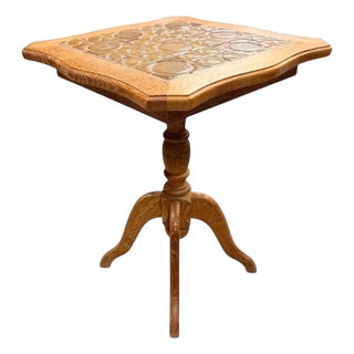 Danish Oak Side Table with Ceramic Tile Top, Denmark, 1970s For Sale