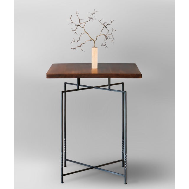 Narrow Side Table, Solid Black Walnut End Table, Handmade Small Side Table With Steel Base For Sale - Image 4 of 10