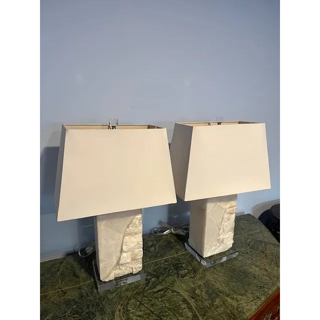Pair of Natural Quartz & Lucite Table Lamps With Shades For Sale - Image 10 of 12
