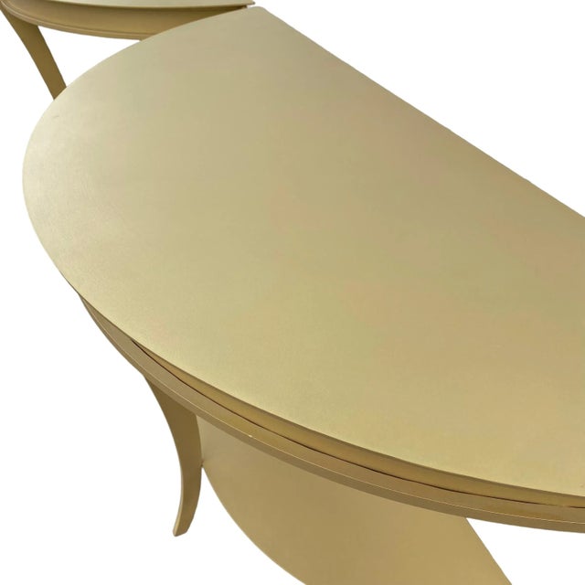Late 20th Century Vintage Mastercraft Style Demilune Console Tables in Gold Brass Coated Steel - A Pair For Sale - Image 5 of 12