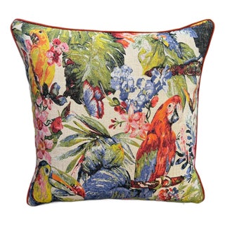 Scarlet Macaw Toucan Woven Cushion Cover For Sale