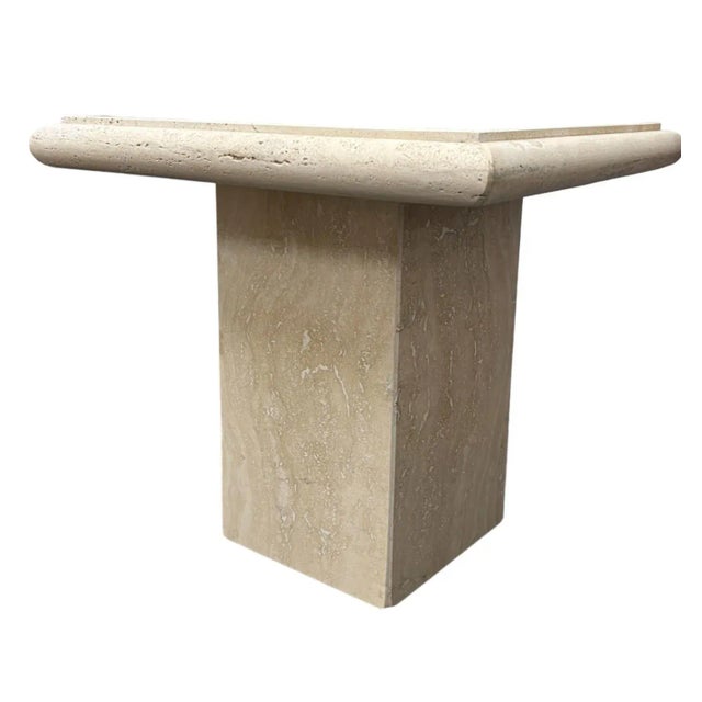 1980s Post-Modern Travertine Marble Pedestal Table For Sale - Image 5 of 7