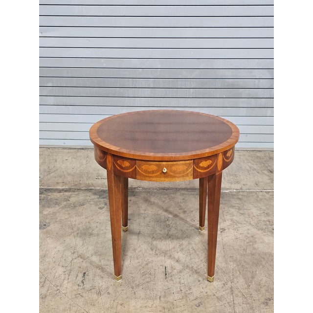 Late 20th Century Baker Federal Style Inlaid Mahogany Round Side Table For Sale - Image 16 of 16