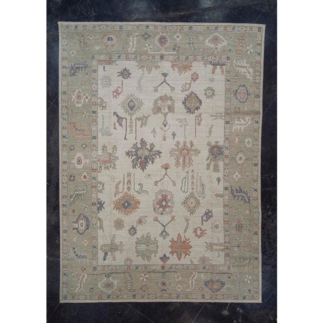 Sand Oushak Rug Sand & Brown Handwoven Wool Rug 10'2" X 13'11" For Sale - Image 8 of 8