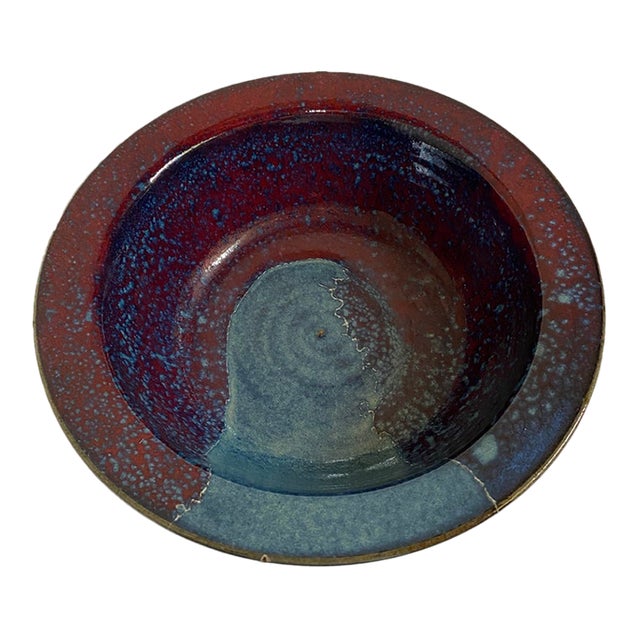 Stoneware Bowl in Reds and Blue by Nationally Recognized North Carolina Potter Bill Stewart For Sale