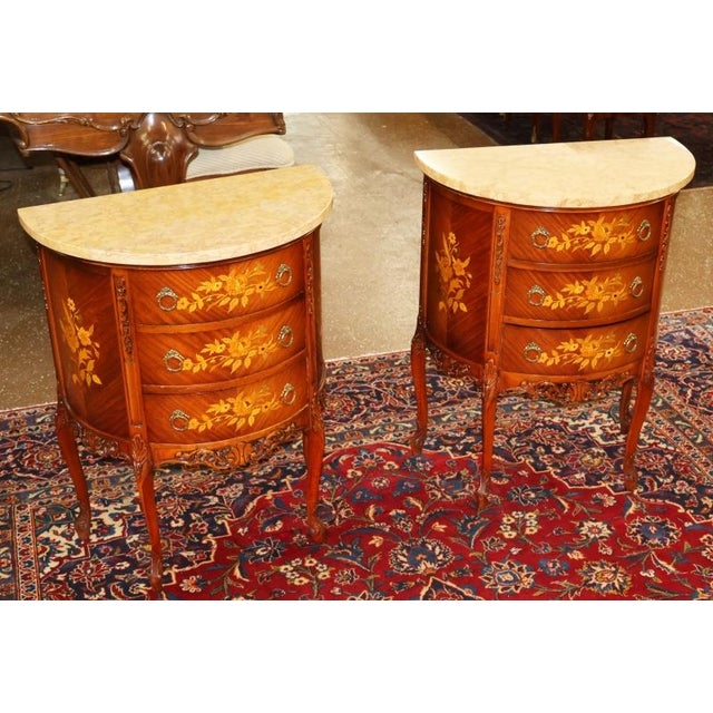 French Pair of Early 20th Century Marble Top Louis XV French Style Commode Nightstands For Sale - Image 3 of 15