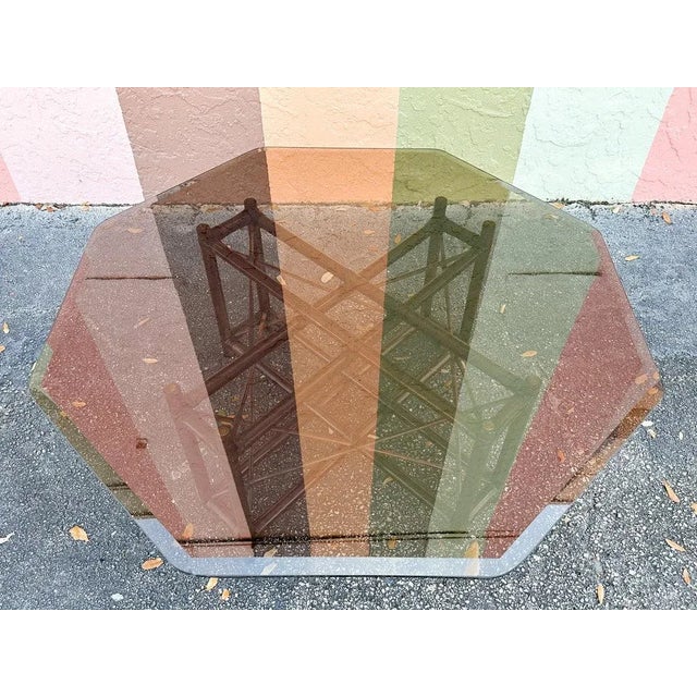 Palm Beach Regency Rattan Coffee Table with Smoke Glass. All pieces are sold in nice as found vintage condition. See...