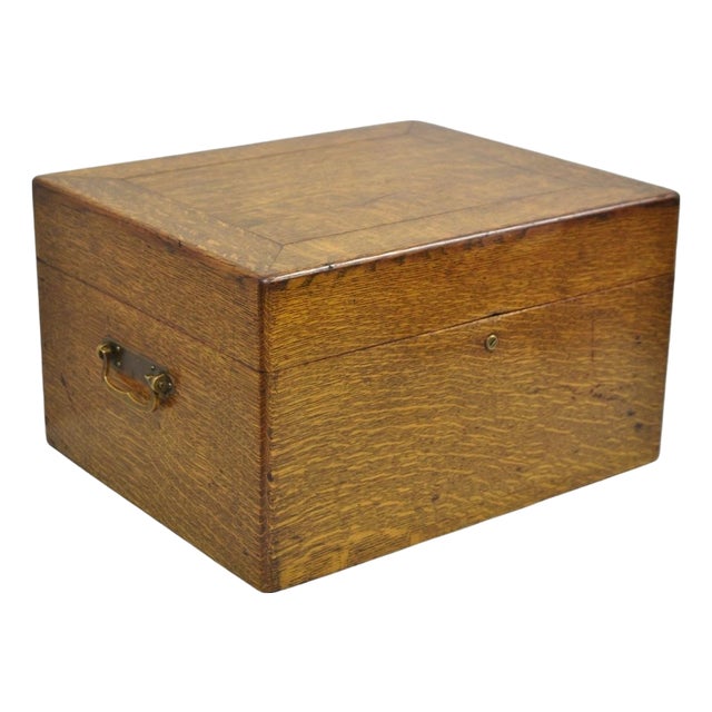 Antique Arts & Crafts Quartersawn Oak Fitted Silverware Case Flatware Chest Box For Sale