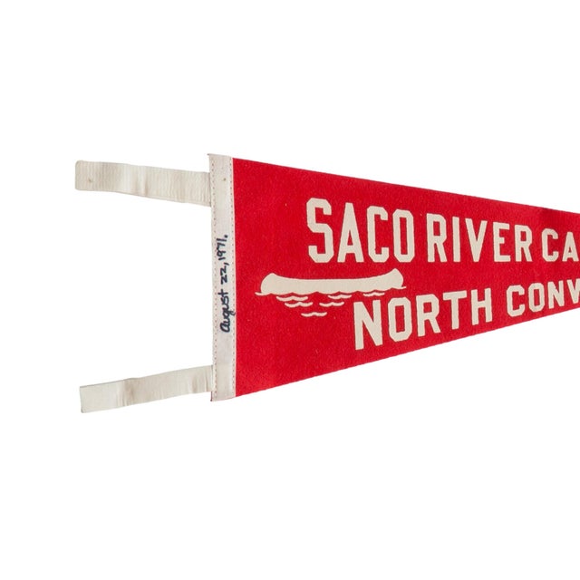 Vintage Saco River Camping Area New Hampshire felt flag pennant circa 1970. A classic mid-century simplistically styled...