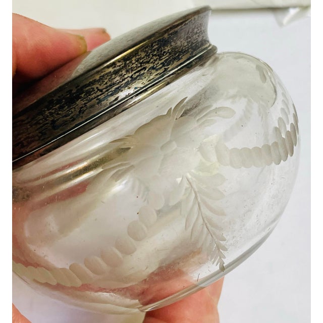 Early 20th Century Hawkes Cut Glass Etched Crystal Sterling Silver Top Vanity Powder Trinket Jar For Sale - Image 9 of 12