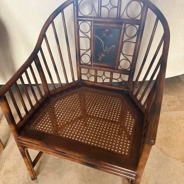 Wood Rare Botanical Maitland-Smith Brighton Pavilion Burnt Bamboo Armchair – Mid-Century Chinoiserie For Sale - Image 7 of 12