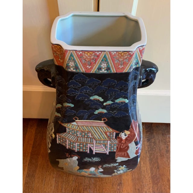 Vintage tall Chinese hand painted ceramic vase