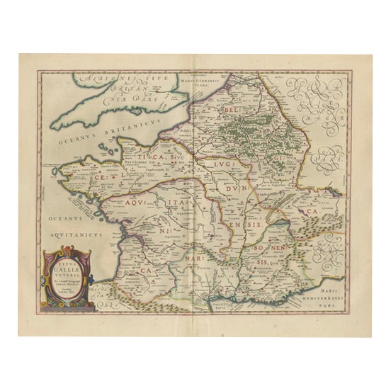 Map of Caesar's Gallia Veteris Ancient Gaul from Blaeu, France, 1642 For Sale