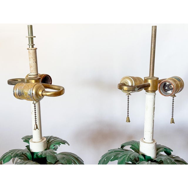 Vintage Hollywood Regency Italian Palm Tree Tole Lamps, a Pair For Sale - Image 13 of 16