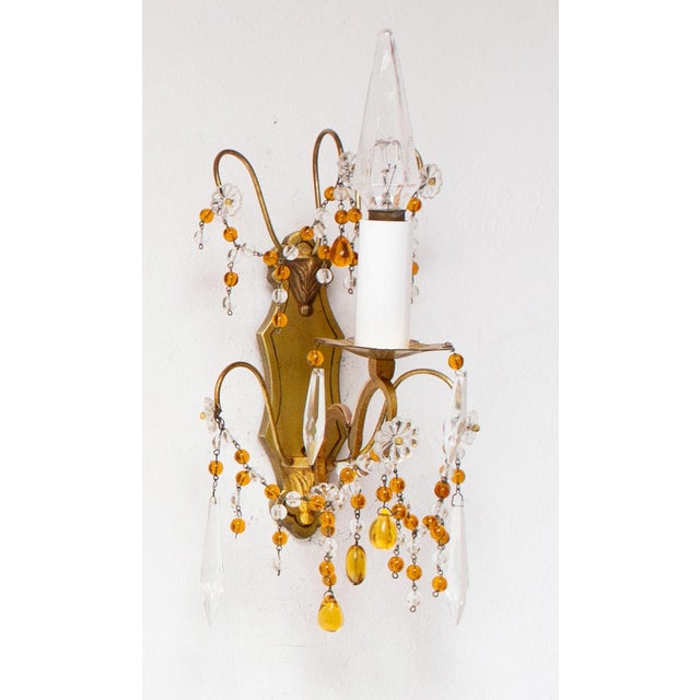 1960s French Wall Sconces in Brass and Amber Crystals, 1960s, Set of 2 For Sale - Image 5 of 10