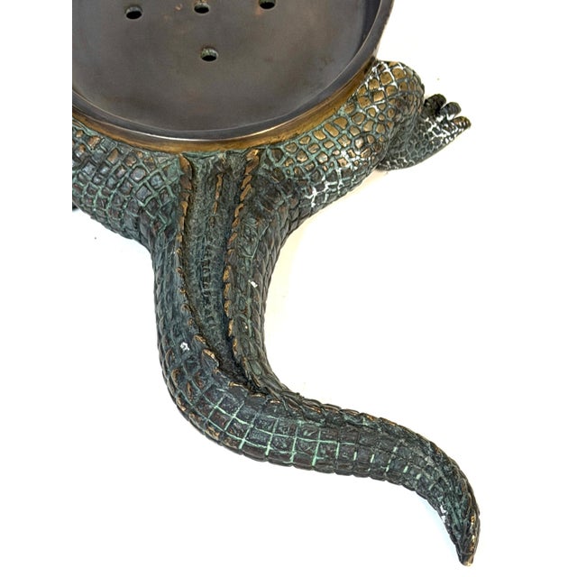Art Deco Large Cast & Patinated Bronze Alligator Soap Dish/ Vide-Poche For Sale - Image 3 of 15