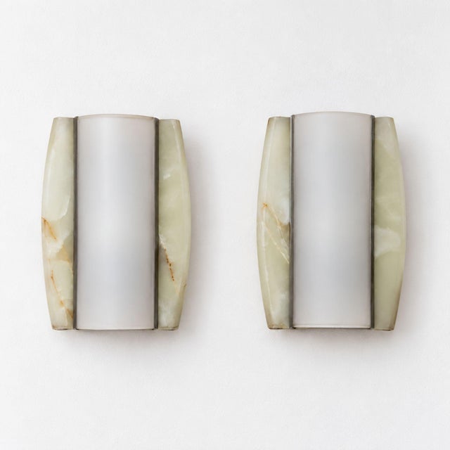 1960s Italian Onyx and Opaline Glass Wall Lights - Pair For Sale - Image 9 of 10