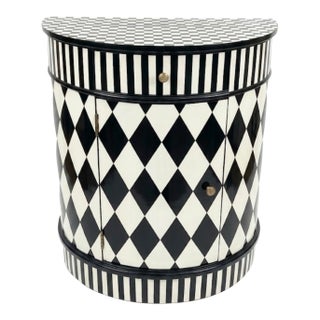 1960s Whimsical Half-Moon Checkered Diamond Black and White Table For Sale