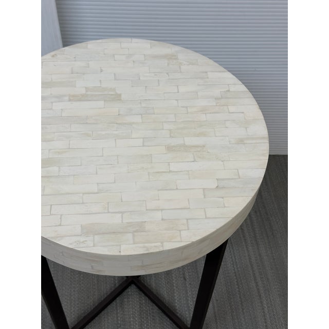 Industrial West Elm Bone Side Table, Ivory For Sale - Image 3 of 12