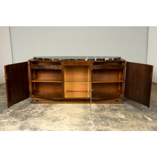 1930s French Art Deco Walnut Sideboard With Black Marble Top For Sale - Image 4 of 18