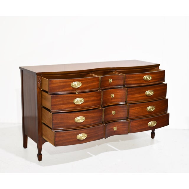 Mid 20th Century Mid Century Federal Style Mahogany Serpentine Triple Dresser by Dixie For Sale - Image 5 of 12