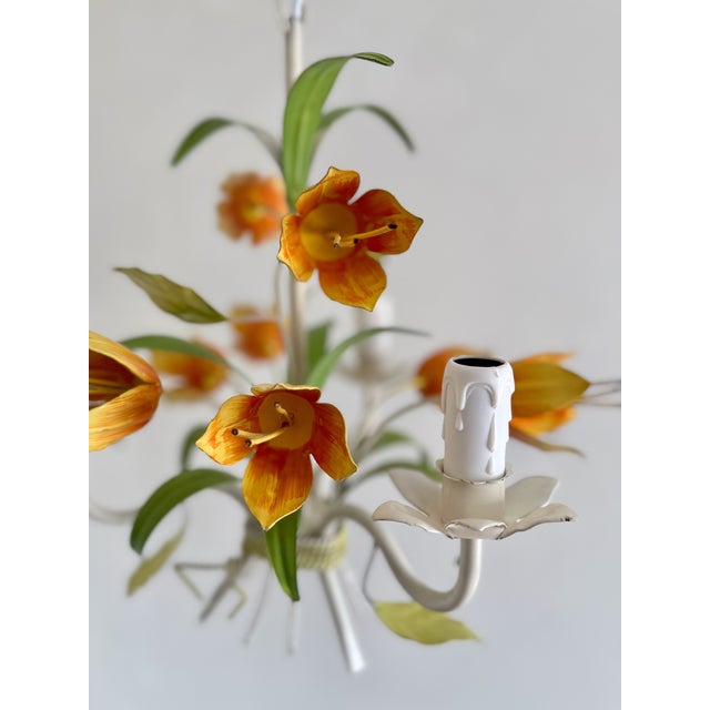 Vintage Tole Tulip Chandelier in Orange and Yellow Painted Steel, 1960s For Sale - Image 4 of 18