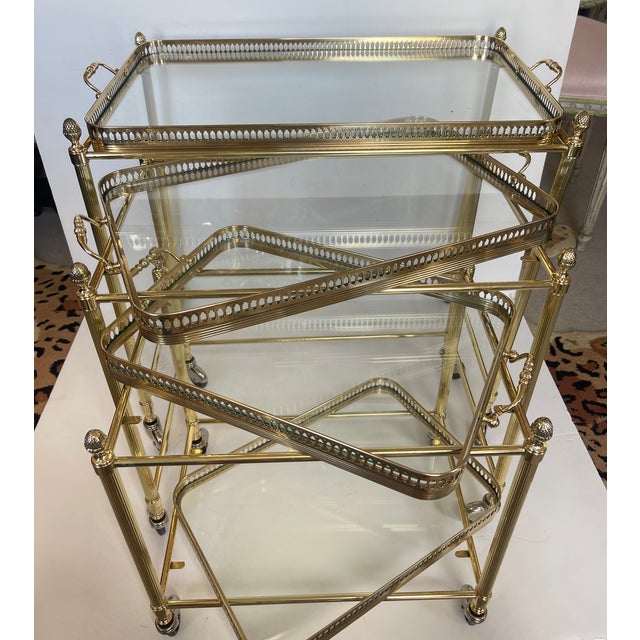 Maison Jansen French Neoclassical Style Nesting Bar Carts With Glass Shelves, Maison Jansen For Sale - Image 4 of 17