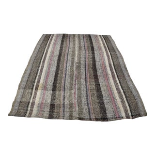 Vintage Handwoven Anatolian Flat-Weave Kilim Rug in Charcoal, Cream For Sale