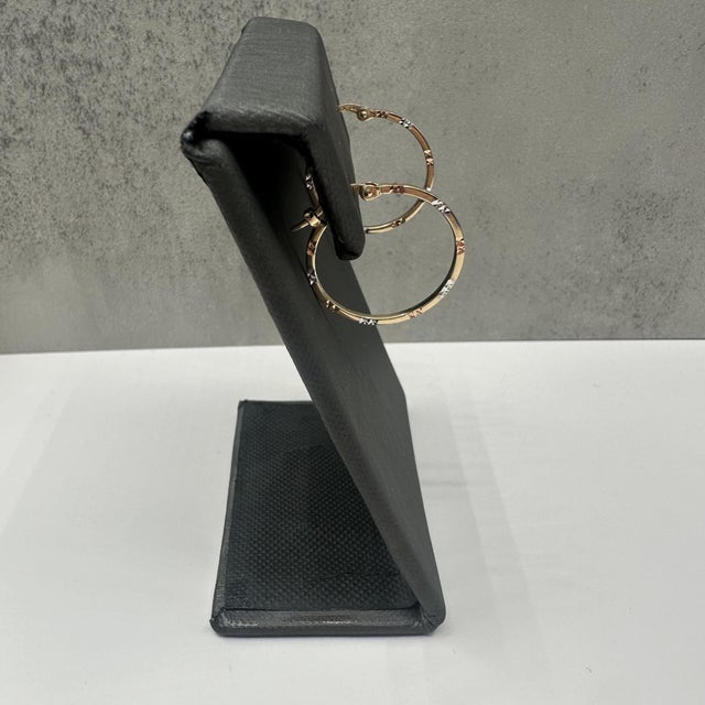 Contemporary 14kt Yellow Gold Hoops With Rose & White Finish – 7/8in, 1.3mm, New, A Pair For Sale - Image 3 of 5