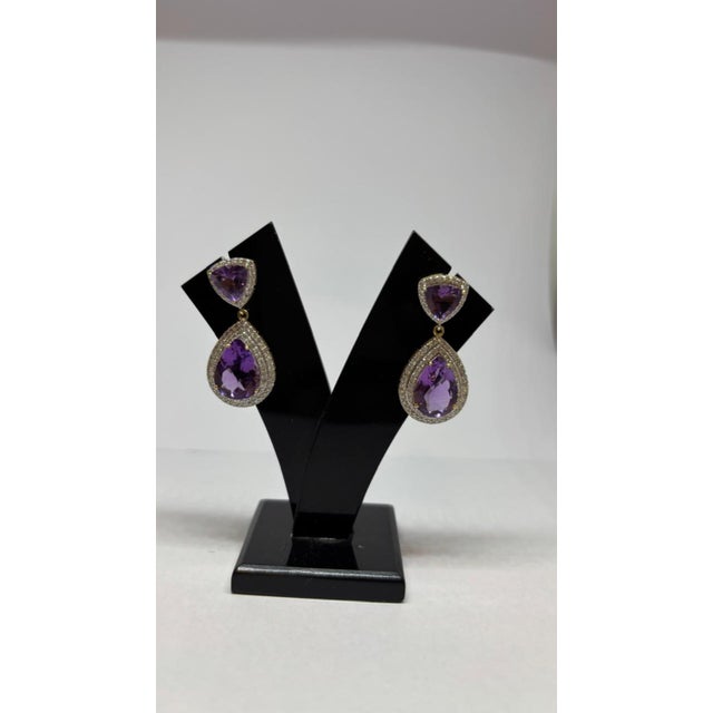 Modern Natural Amethyst 8.68cts & Diamond 1.71cts Earring in 14k Gold For Sale - Image 3 of 8