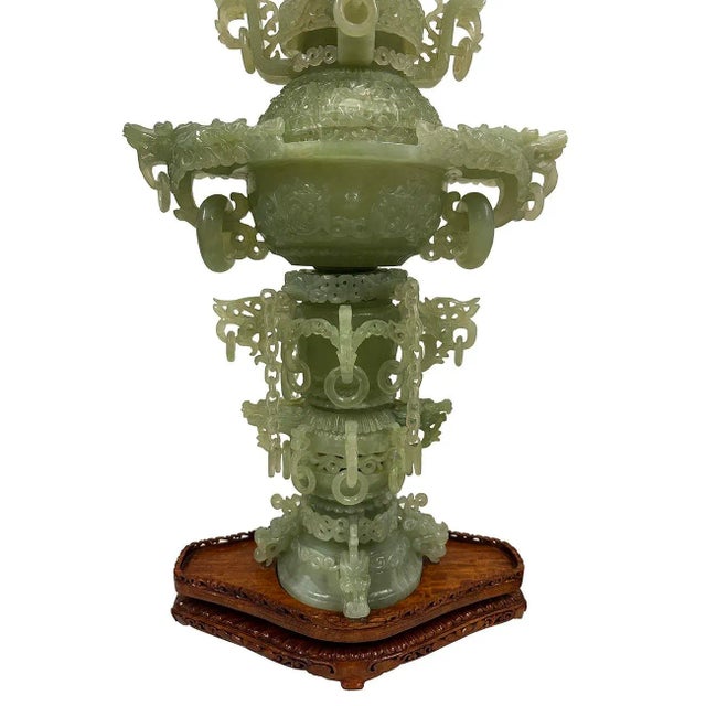 Mid-20th Century Chinese Huge 3 Tiers Carved Jade Dragon Tower For Sale - Image 4 of 13