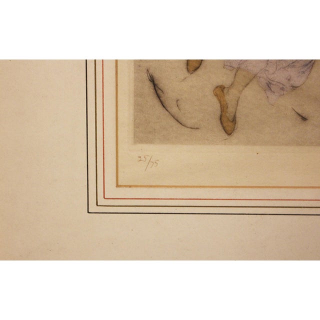 English Circa 1920s-30s English "The Dance" Drypoint Hand-Colored Etching by Elyse Ashe Lord For Sale - Image 3 of 8
