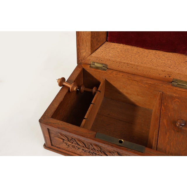 Antique French Sculpted Sewing Box in Oak, 1890s For Sale - Image 6 of 14